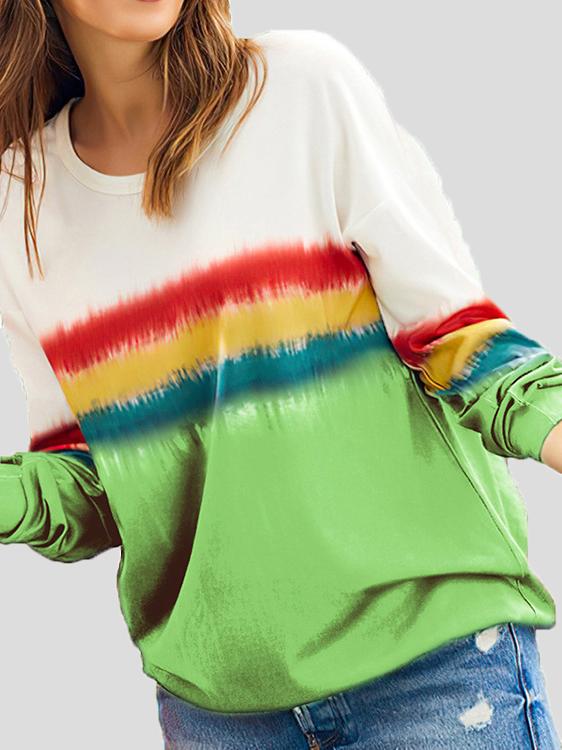 Women's T-Shirts Round Neck Multicolor Striped Long Sleeve T-Shirt - T-Shirts - INS | Online Fashion Free Shipping Clothing, Dresses, Tops, Shoes - 10-20 - 16/11/2021 - color-black