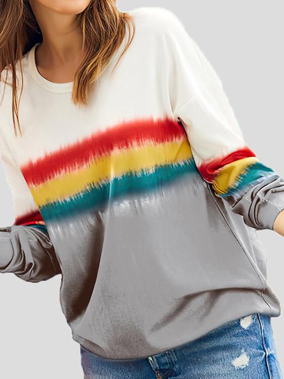 Women's T-Shirts Round Neck Multicolor Striped Long Sleeve T-Shirt - T-Shirts - INS | Online Fashion Free Shipping Clothing, Dresses, Tops, Shoes - 10-20 - 16/11/2021 - color-black