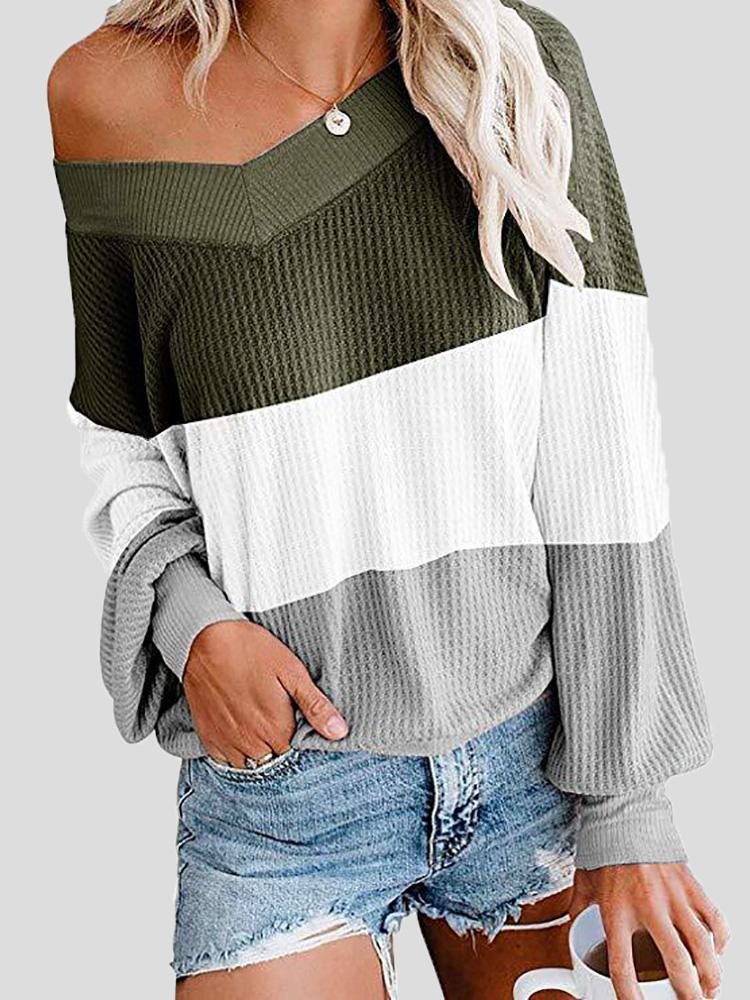 Women's T-Shirts Three-Color Stitching V-Neck Bat Sleeve Loose T-Shirt - T-Shirts - INS | Online Fashion Free Shipping Clothing, Dresses, Tops, Shoes - 19/08/2021 - 20-30 - Category_T-Shirts