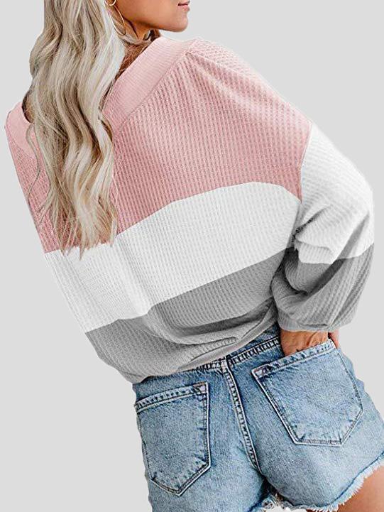 Women's T-Shirts Three-Color Stitching V-Neck Bat Sleeve Loose T-Shirt - T-Shirts - INS | Online Fashion Free Shipping Clothing, Dresses, Tops, Shoes - 19/08/2021 - 20-30 - Category_T-Shirts