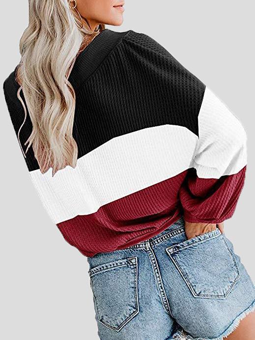 Women's T-Shirts Three-Color Stitching V-Neck Bat Sleeve Loose T-Shirt - T-Shirts - INS | Online Fashion Free Shipping Clothing, Dresses, Tops, Shoes - 19/08/2021 - 20-30 - Category_T-Shirts