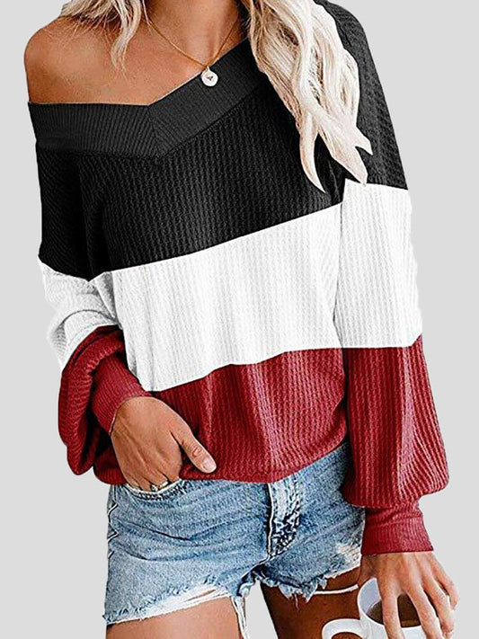 Women's T-Shirts Three-Color Stitching V-Neck Bat Sleeve Loose T-Shirt - T-Shirts - INS | Online Fashion Free Shipping Clothing, Dresses, Tops, Shoes - 19/08/2021 - 20-30 - Category_T-Shirts