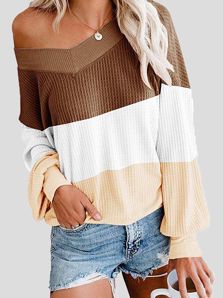 Women's T-Shirts Three-Color Stitching V-Neck Bat Sleeve Loose T-Shirt - T-Shirts - INS | Online Fashion Free Shipping Clothing, Dresses, Tops, Shoes - 19/08/2021 - 20-30 - Category_T-Shirts