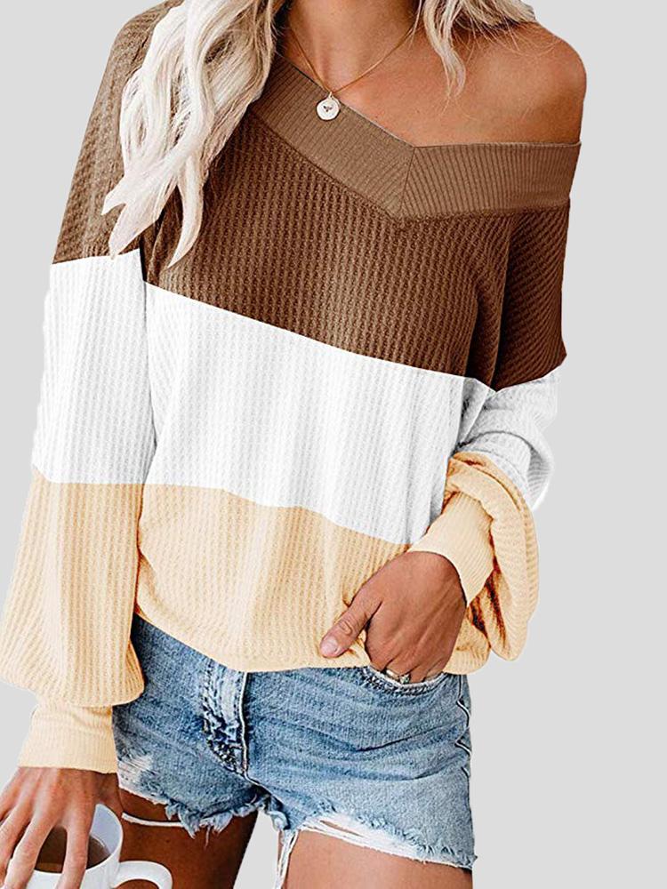 Women's T-Shirts Three-Color Stitching V-Neck Bat Sleeve Loose T-Shirt - T-Shirts - INS | Online Fashion Free Shipping Clothing, Dresses, Tops, Shoes - 19/08/2021 - 20-30 - Category_T-Shirts