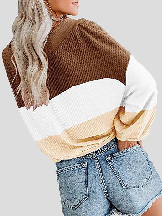 Women's T-Shirts Three-Color Stitching V-Neck Bat Sleeve Loose T-Shirt - T-Shirts - INS | Online Fashion Free Shipping Clothing, Dresses, Tops, Shoes - 19/08/2021 - 20-30 - Category_T-Shirts