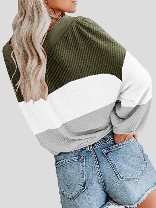 Women's T-Shirts Three-Color Stitching V-Neck Bat Sleeve Loose T-Shirt - T-Shirts - INS | Online Fashion Free Shipping Clothing, Dresses, Tops, Shoes - 19/08/2021 - 20-30 - Category_T-Shirts