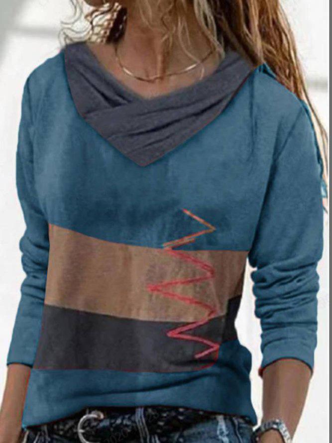 Women's T-Shirts V-Neck Multicolor Printed Long Sleeve T-Shirt - T-Shirts - Instastyled | Online Fashion Free Shipping Clothing, Dresses, Tops, Shoes - 07/12/2021 - 20-30 - color-blue