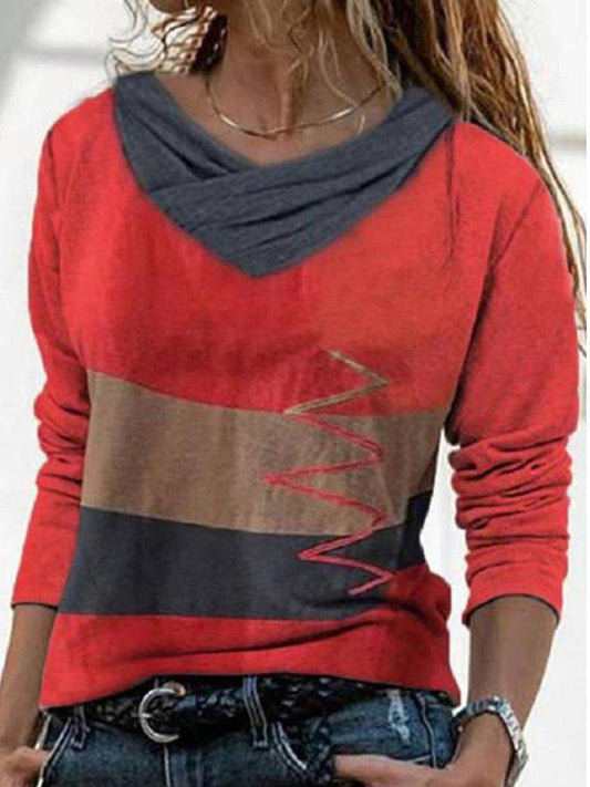 Women's T-Shirts V-Neck Multicolor Printed Long Sleeve T-Shirt - T-Shirts - Instastyled | Online Fashion Free Shipping Clothing, Dresses, Tops, Shoes - 07/12/2021 - 20-30 - color-blue