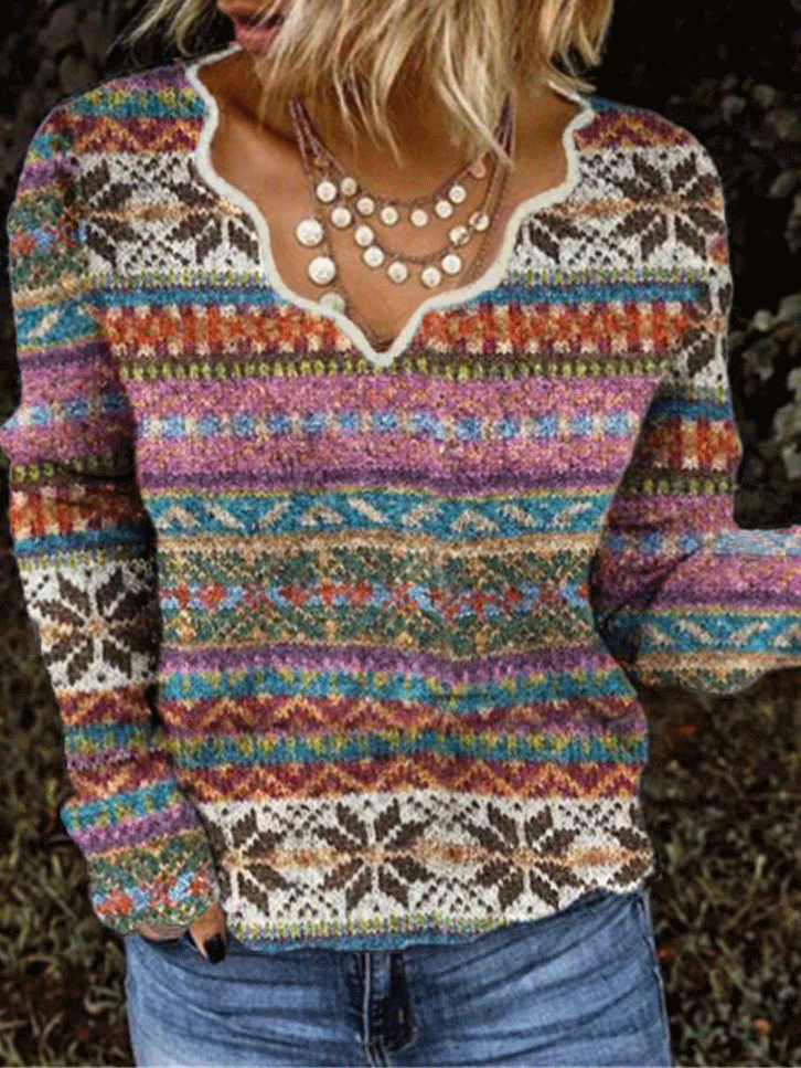 Women's T-Shirts V-Neck Multicolor Printing Long Sleeve T-Shirt - T-Shirts - INS | Online Fashion Free Shipping Clothing, Dresses, Tops, Shoes - 20-30 - 28/10/2021 - color-blue