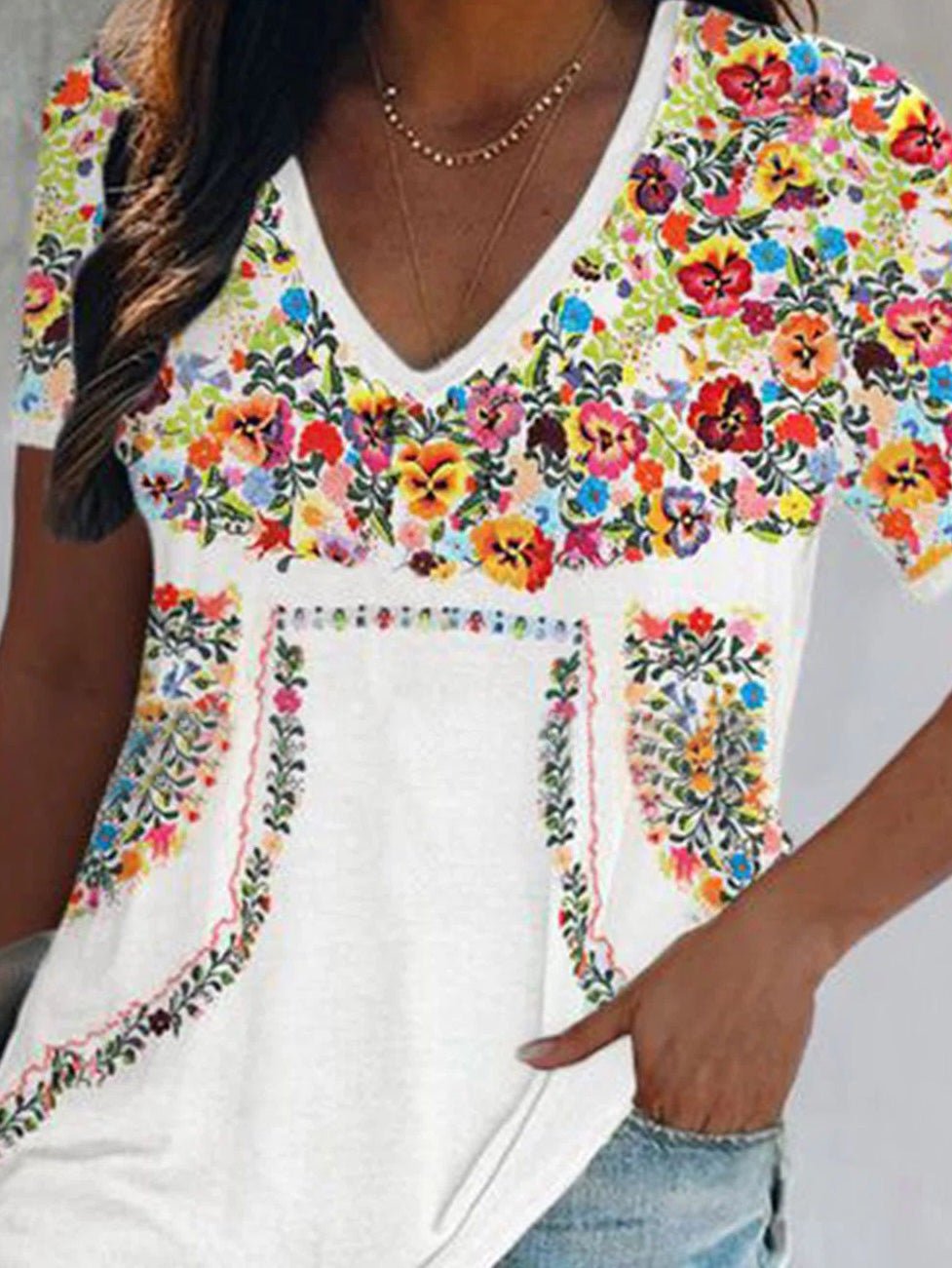 Women's T-Shirts Vintage Print V-Neck Short Sleeve T-Shirt - T-Shirts - Instastyled | Online Fashion Free Shipping Clothing, Dresses, Tops, Shoes - 20-30 - 24/02/2022 - color-white