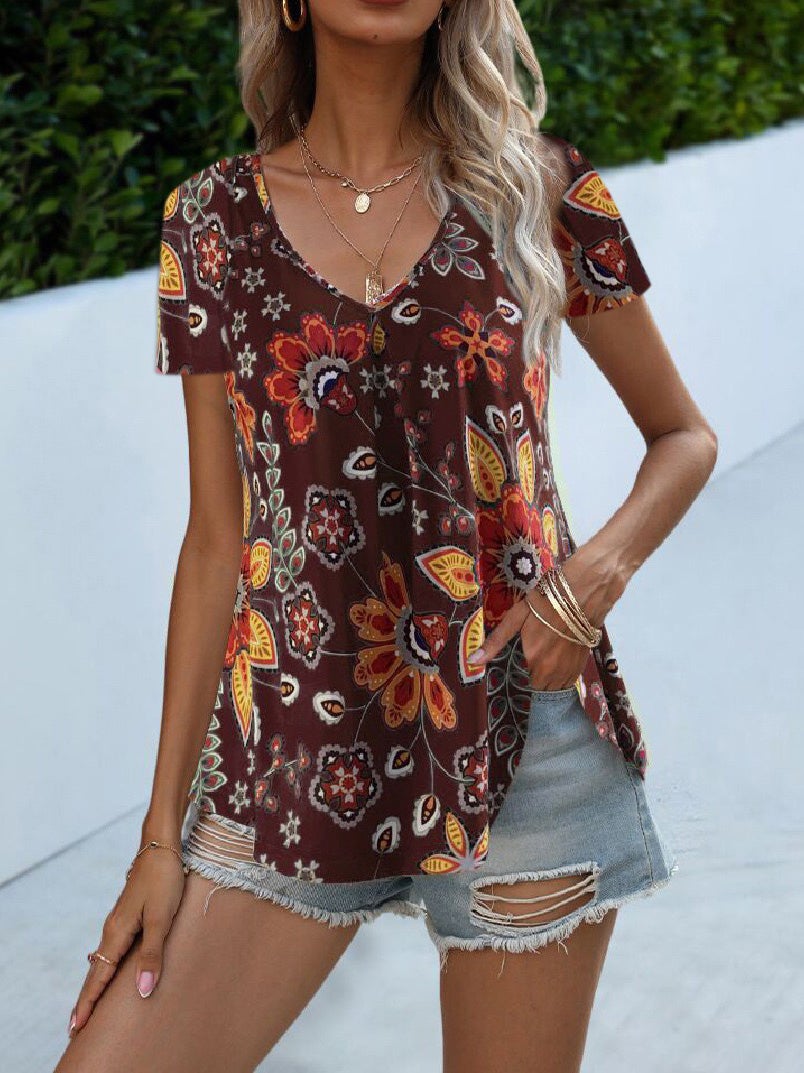 Women's T-Shirts Vintage Print V-Neck Short Sleeve T-Shirt - T-Shirts - Instastyled | Online Fashion Free Shipping Clothing, Dresses, Tops, Shoes - 20-30 - 31/12/2021 - color-black