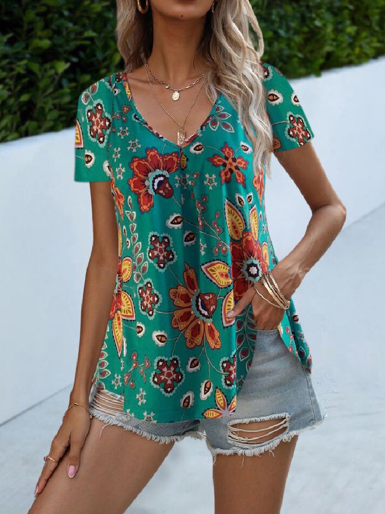 Women's T-Shirts Vintage Print V-Neck Short Sleeve T-Shirt - T-Shirts - Instastyled | Online Fashion Free Shipping Clothing, Dresses, Tops, Shoes - 20-30 - 31/12/2021 - color-black