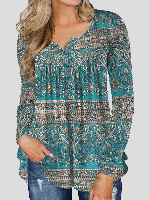 Women's T-Shirts Vintage Printed Button Long Sleeve T-Shirt - T-Shirts - INS | Online Fashion Free Shipping Clothing, Dresses, Tops, Shoes - 19/11/2021 - 20-30 - color-black