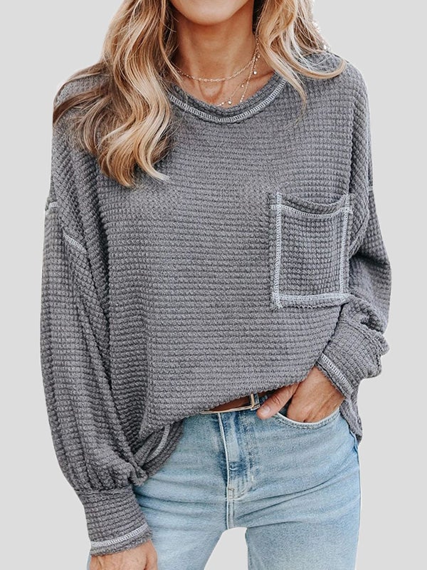 Women's T-Shirts Waffle Pocket Long Sleeve Casual T-Shirt - T-Shirts - Instastyled | Online Fashion Free Shipping Clothing, Dresses, Tops, Shoes - 29/12/2021 - 30-40 - color-apricot