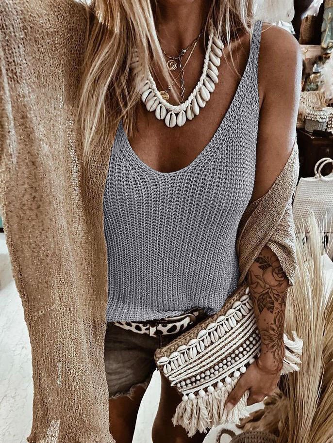Women's Tank Tops Solid Color Sleeveless Knit Tank Top - Tank Tops - Instastyled | Online Fashion Free Shipping Clothing, Dresses, Tops, Shoes - 10/02/2022 - 30-40 - color-black