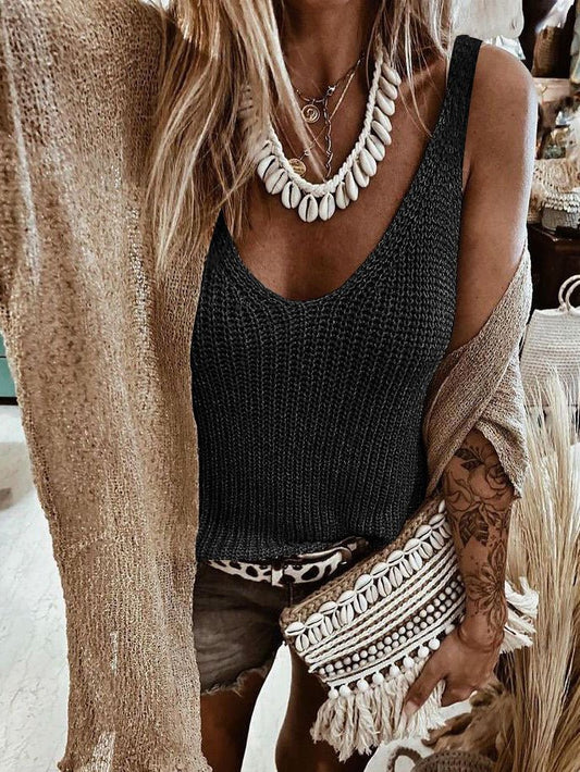 Women's Tank Tops Solid Color Sleeveless Knit Tank Top - Tank Tops - Instastyled | Online Fashion Free Shipping Clothing, Dresses, Tops, Shoes - 10/02/2022 - 30-40 - color-black