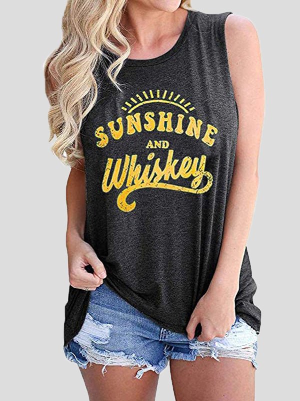 Women's Tank Tops Sunshine and Whiske Print Crew Neck Sleeveless Tank Top - Tank Tops - Instastyled | Online Fashion Free Shipping Clothing, Dresses, Tops, Shoes - 18/02/2022 - 20-30 - color-dark-grey