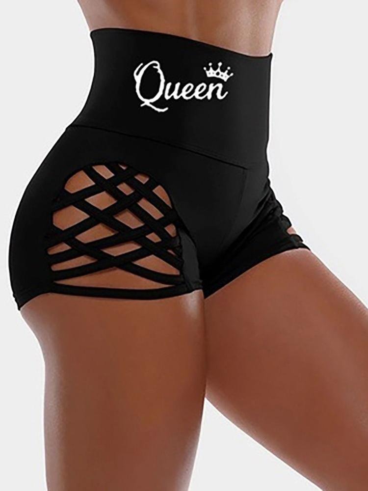 Woven Hollow Straps Stretch Sports Fitness Shorts - Sports Shorts - INS | Online Fashion Free Shipping Clothing, Dresses, Tops, Shoes - 14/04/2021 - Color_Black - Season_Spring