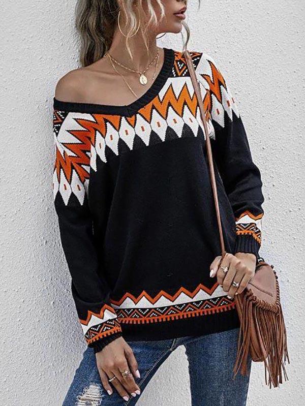 Zig Zag Raglan Sleeve Jumper Sweater - Sweaters - INS | Online Fashion Free Shipping Clothing, Dresses, Tops, Shoes - 02/08/2021 - Autumn - Black