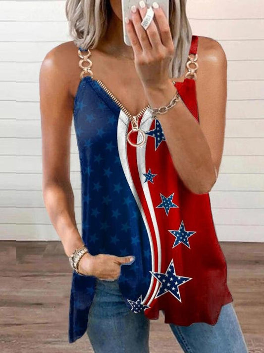 Zipper Contrast Star Print Camisole - Tank Tops - INS | Online Fashion Free Shipping Clothing, Dresses, Tops, Shoes - 20-30 - 29/06/2021 - color-red