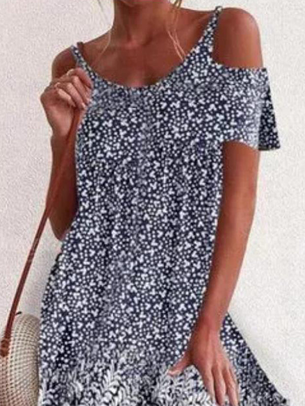 Casual Pullover Print Short Sleeve Off-shoulder Dress