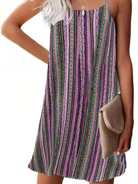 Casual Striped Halter Strap Mini Dress