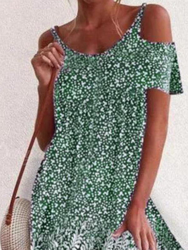 Casual Pullover Print Short Sleeve Off-shoulder Dress