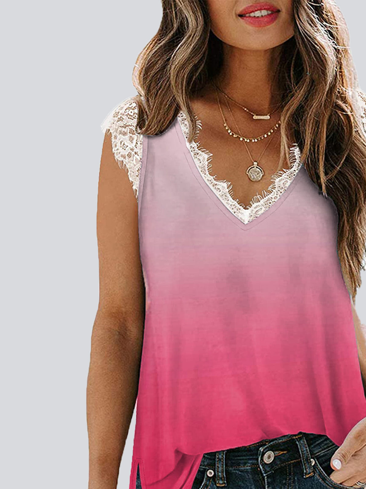 Casual Gradient Color  V Neck Sleeveless Tank Top