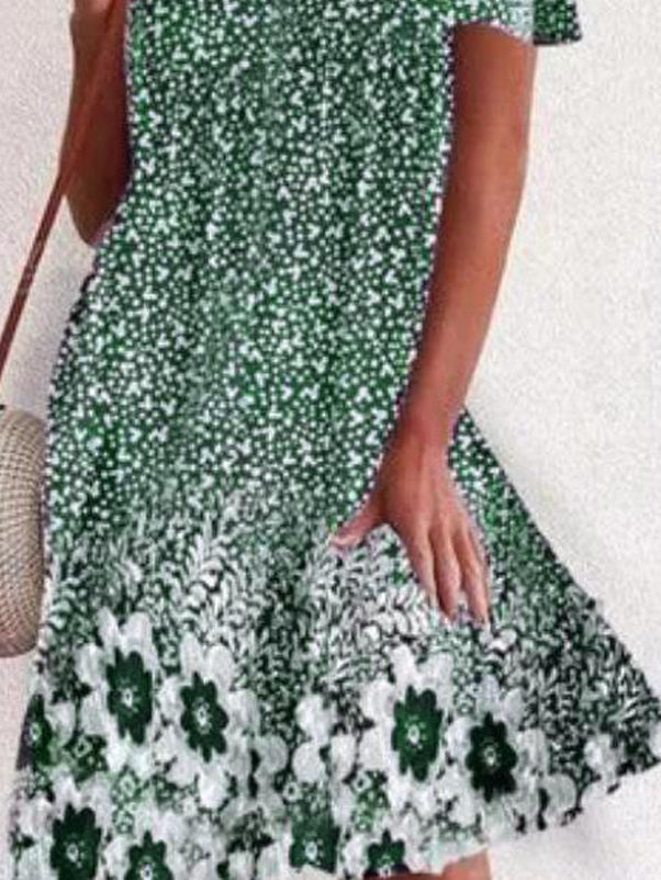 Casual Pullover Print Short Sleeve Off-shoulder Dress