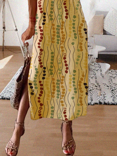 Loose Round Neck Short Sleeve Printed Dress