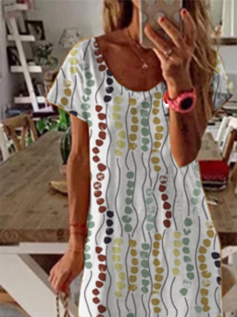 Loose Round Neck Short Sleeve Printed Dress