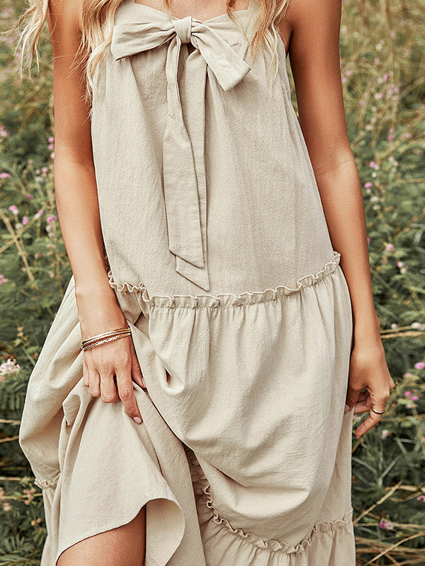 Women's Dresses Sling Belted Bow Casual Dress