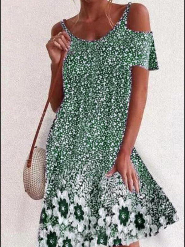 Casual Pullover Print Short Sleeve Off-shoulder Dress