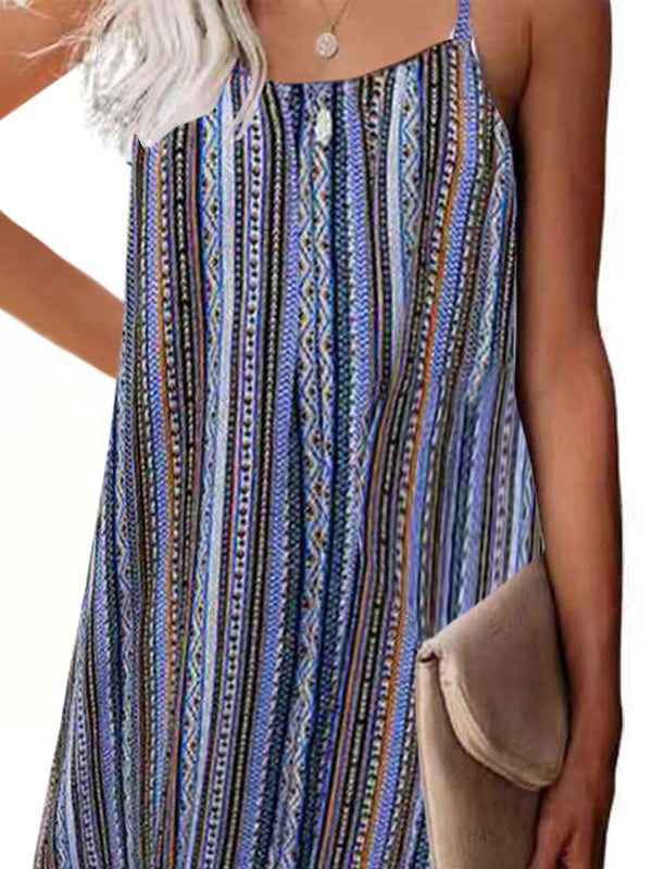 Casual Striped Halter Strap Mini Dress