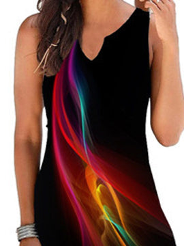 Elegant Floral Print V-neck Sleeveless Dress