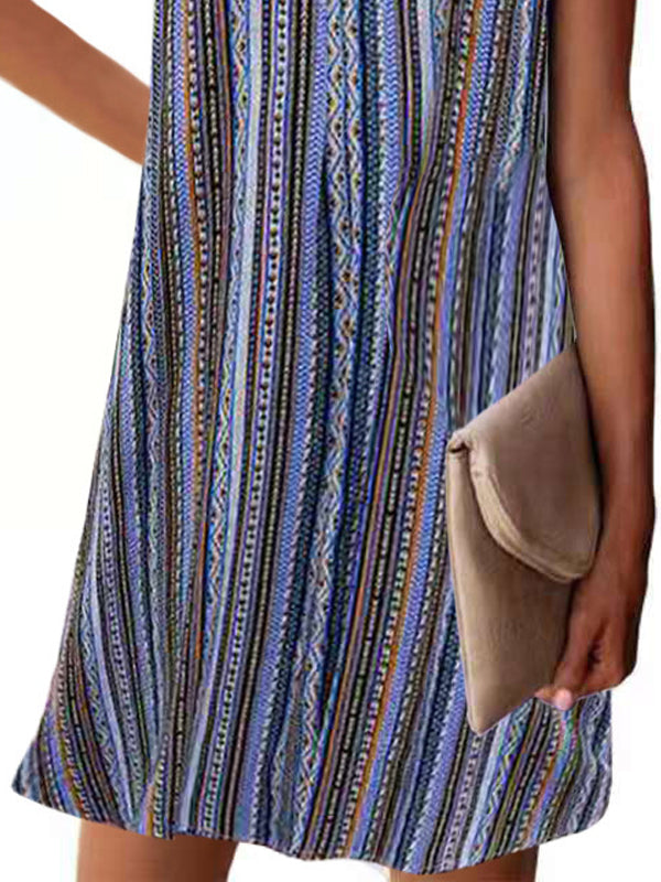 Casual Striped Halter Strap Mini Dress