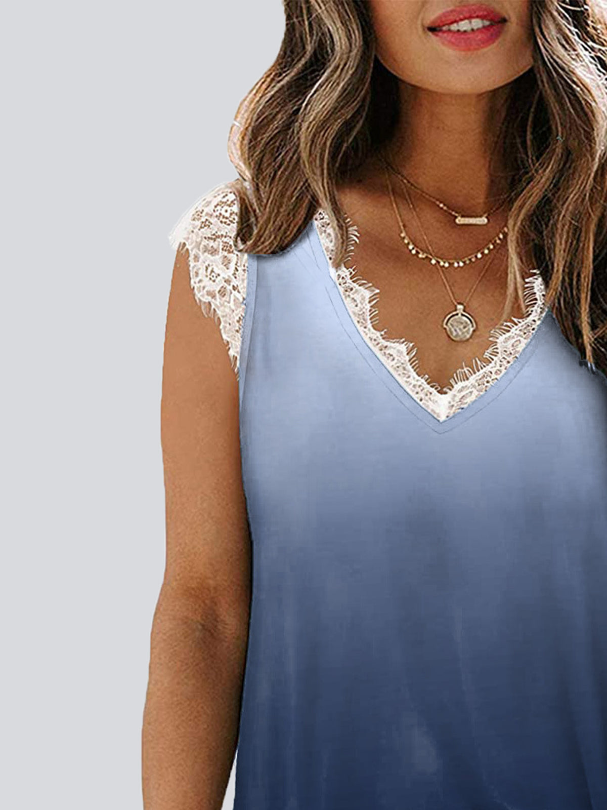 Casual Gradient Color  V Neck Sleeveless Tank Top