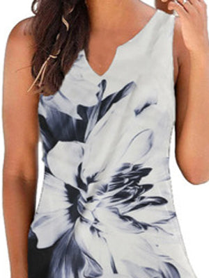 Elegant Floral Print V-neck Sleeveless Dress