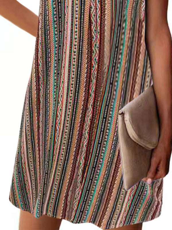 Casual Striped Halter Strap Mini Dress