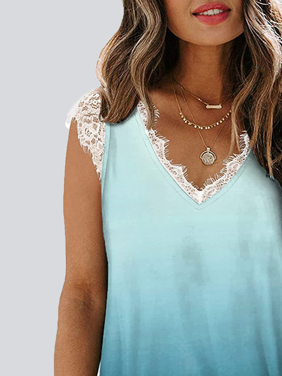 Casual Gradient Color  V Neck Sleeveless Tank Top