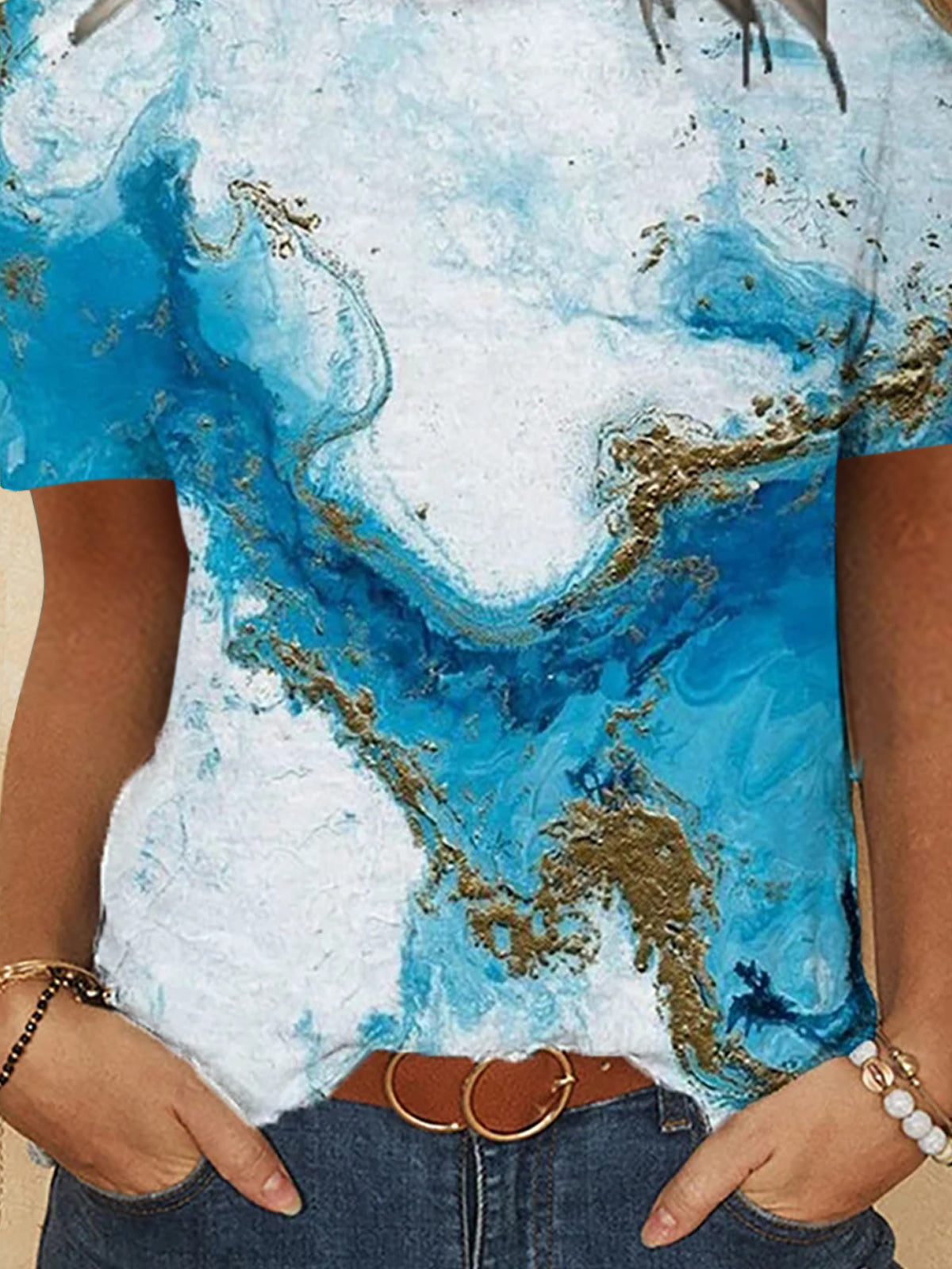 Casual Gradient Color Round Neck T-shirt