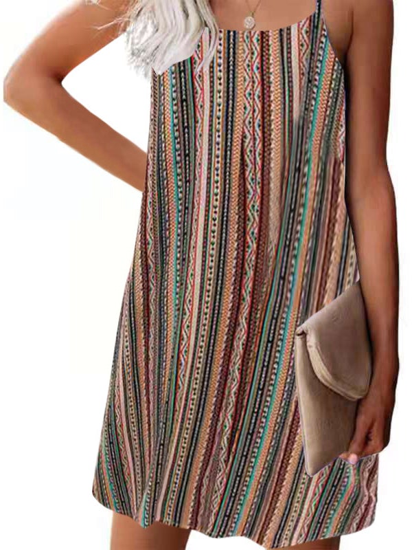 Casual Striped Halter Strap Mini Dress