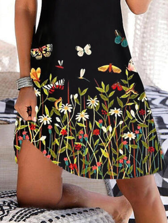 Printed V-neck Women's Sleeveless Dress