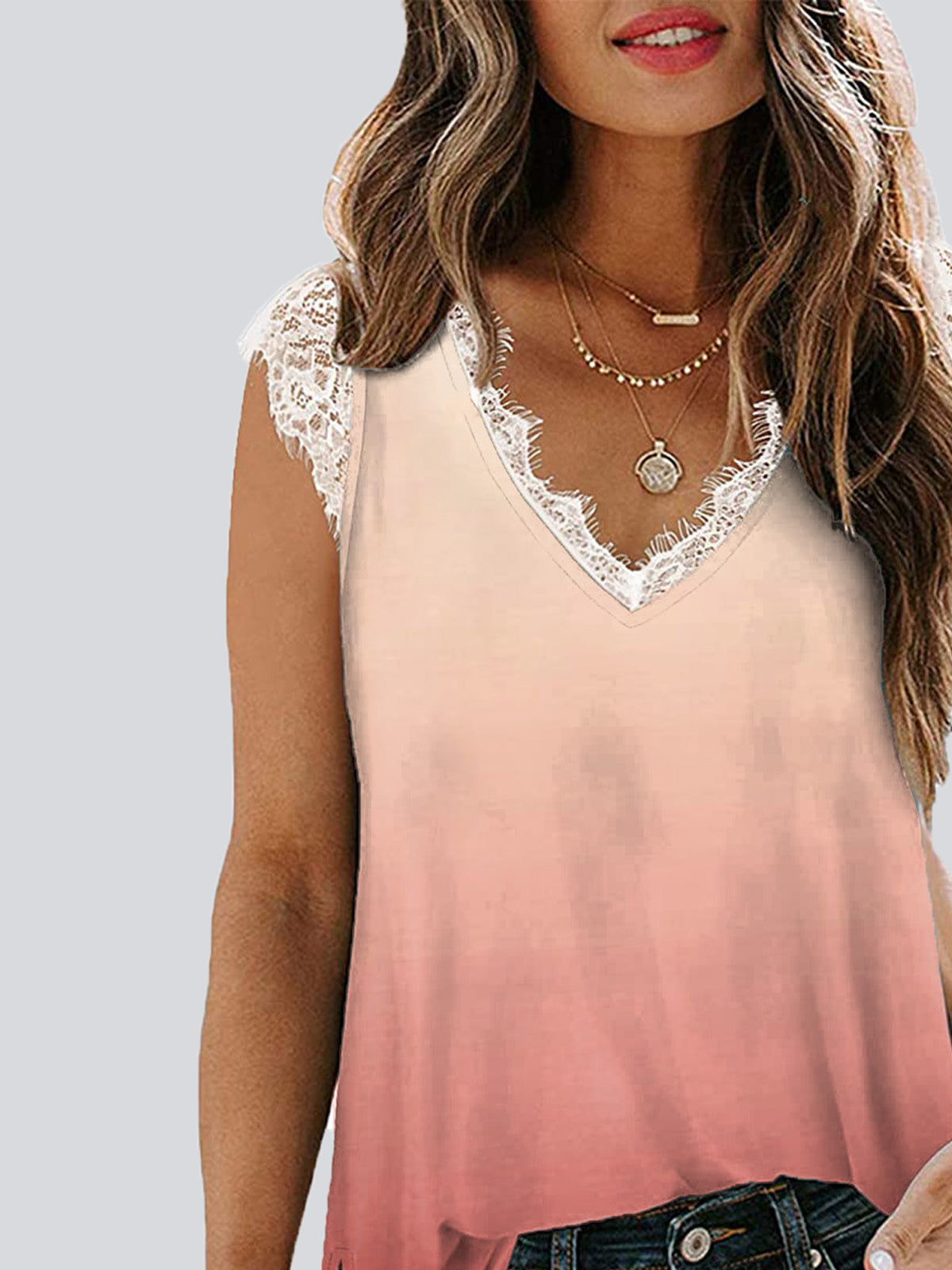 Casual Gradient Color  V Neck Sleeveless Tank Top