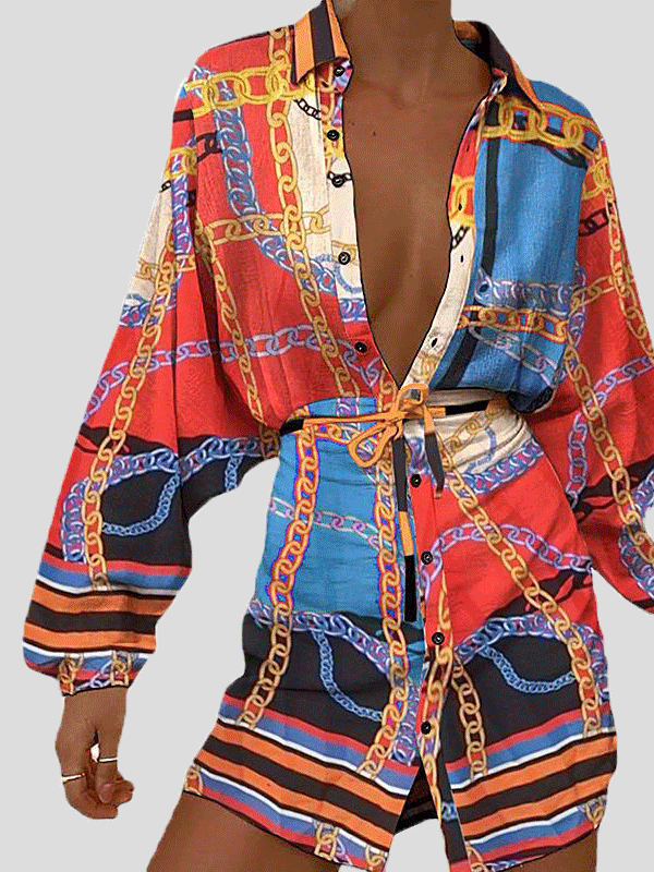 Women's Dresses Long Sleeve Cardigan Single-Breasted Lace-Up Dress