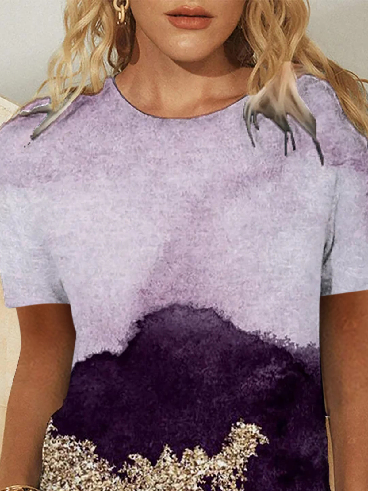 Casual Gradient Color Round Neck T-shirt