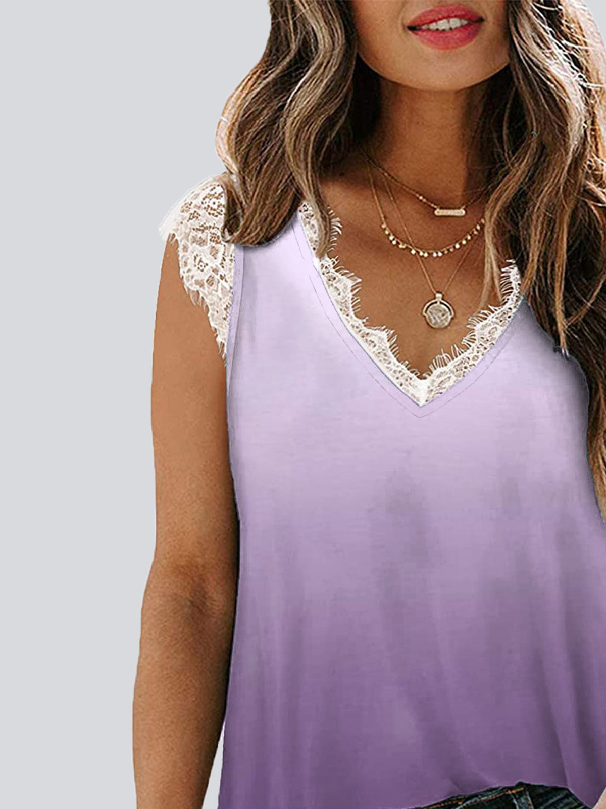 Casual Gradient Color  V Neck Sleeveless Tank Top