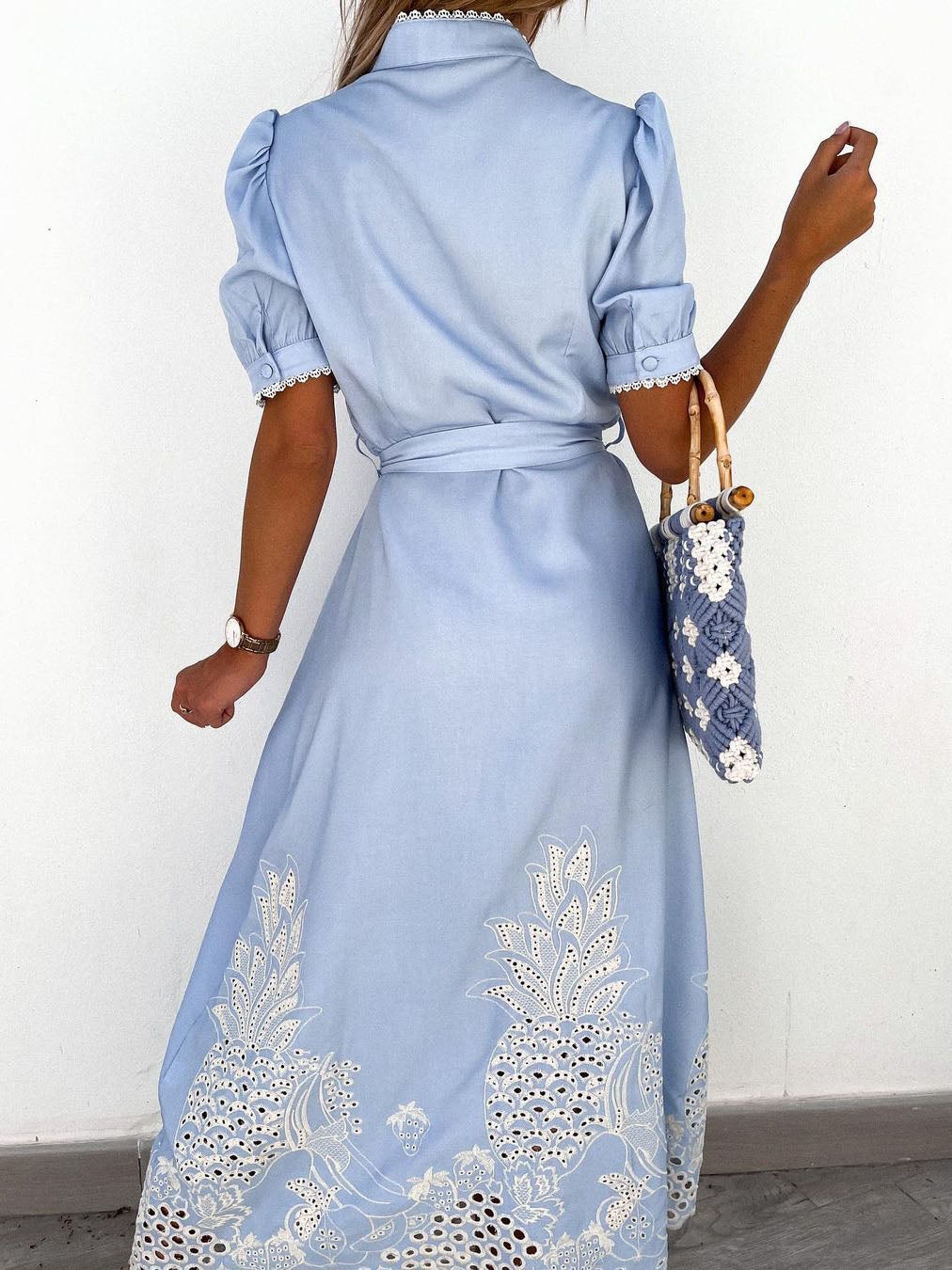 Cutout Short Sleeve Belted Shirt Dress