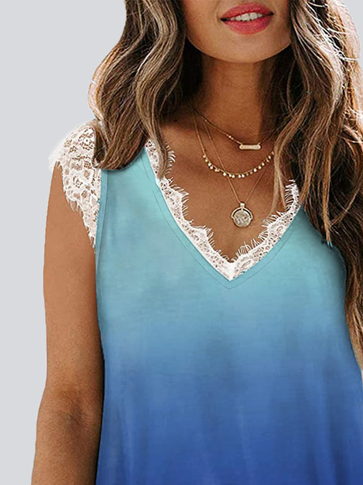 Casual Gradient Color  V Neck Sleeveless Tank Top