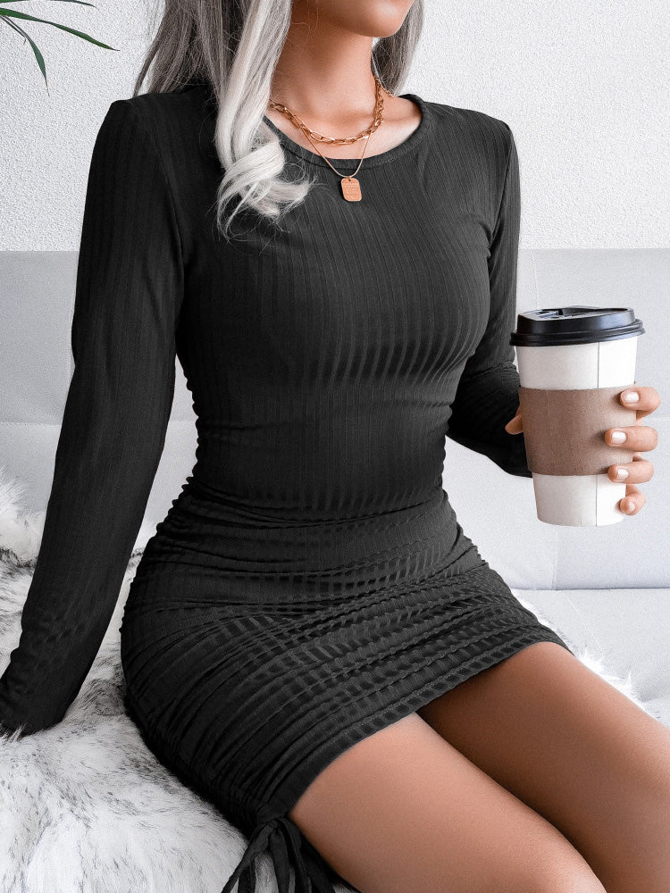 Women's Dresses Drawstring Tie Pit Knit Long Sleeve Bodycon Dress